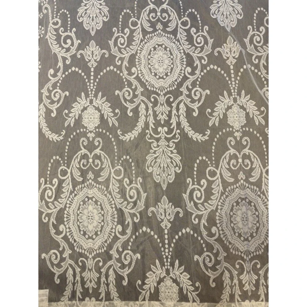 Romantic Cottage Ivory Floral Garlands Lace Curtains Scalloped Edge 2 Panels